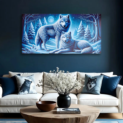 3D Wolves Wall Art II canvas: two blue wolves in a snowy forest by Tailored Canvases on Tampa Home & Garden Store