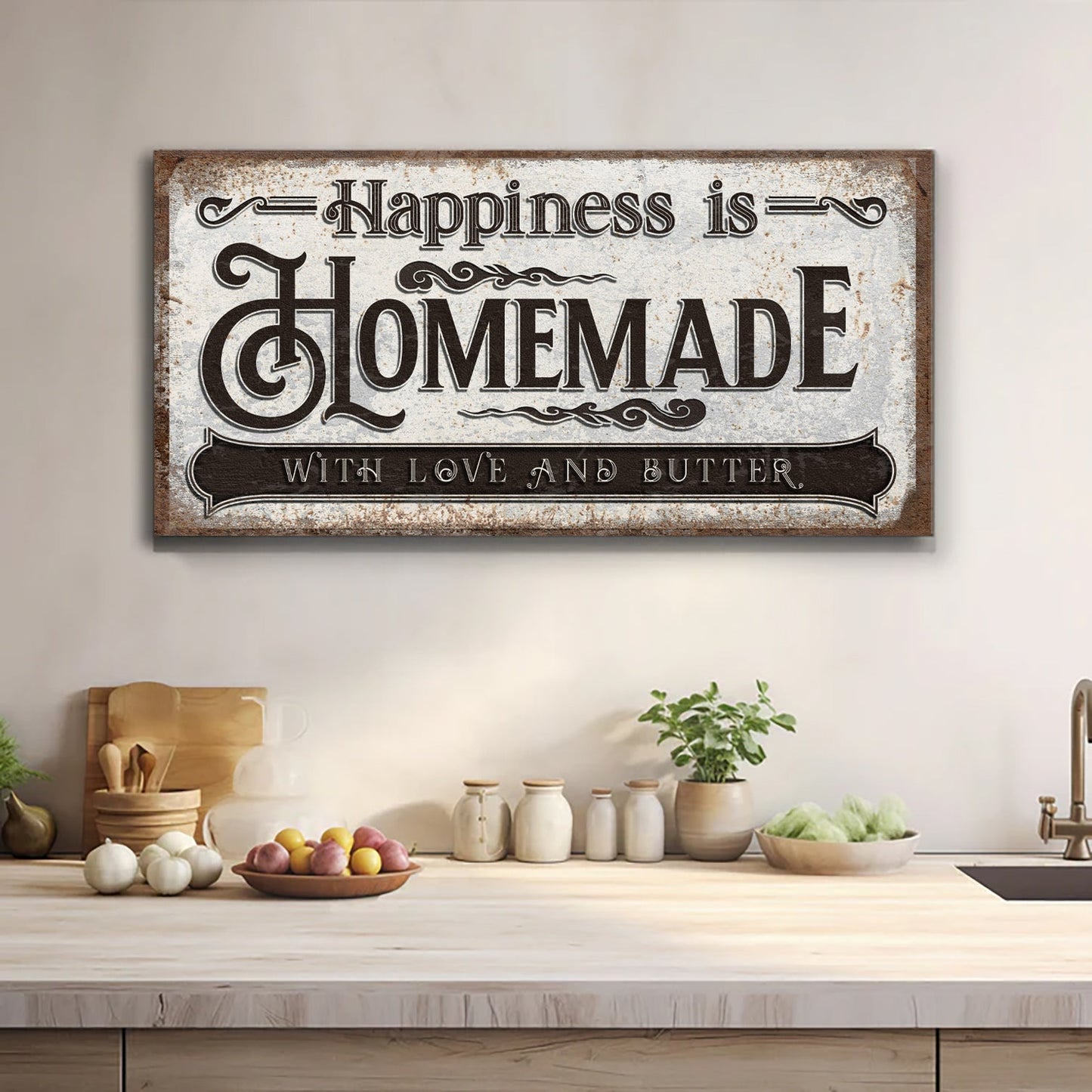 Canvas sign Happiness Is Homemade With Love And Butter by Tailored Canvases, rustic art on Tampa Home & Garden Store