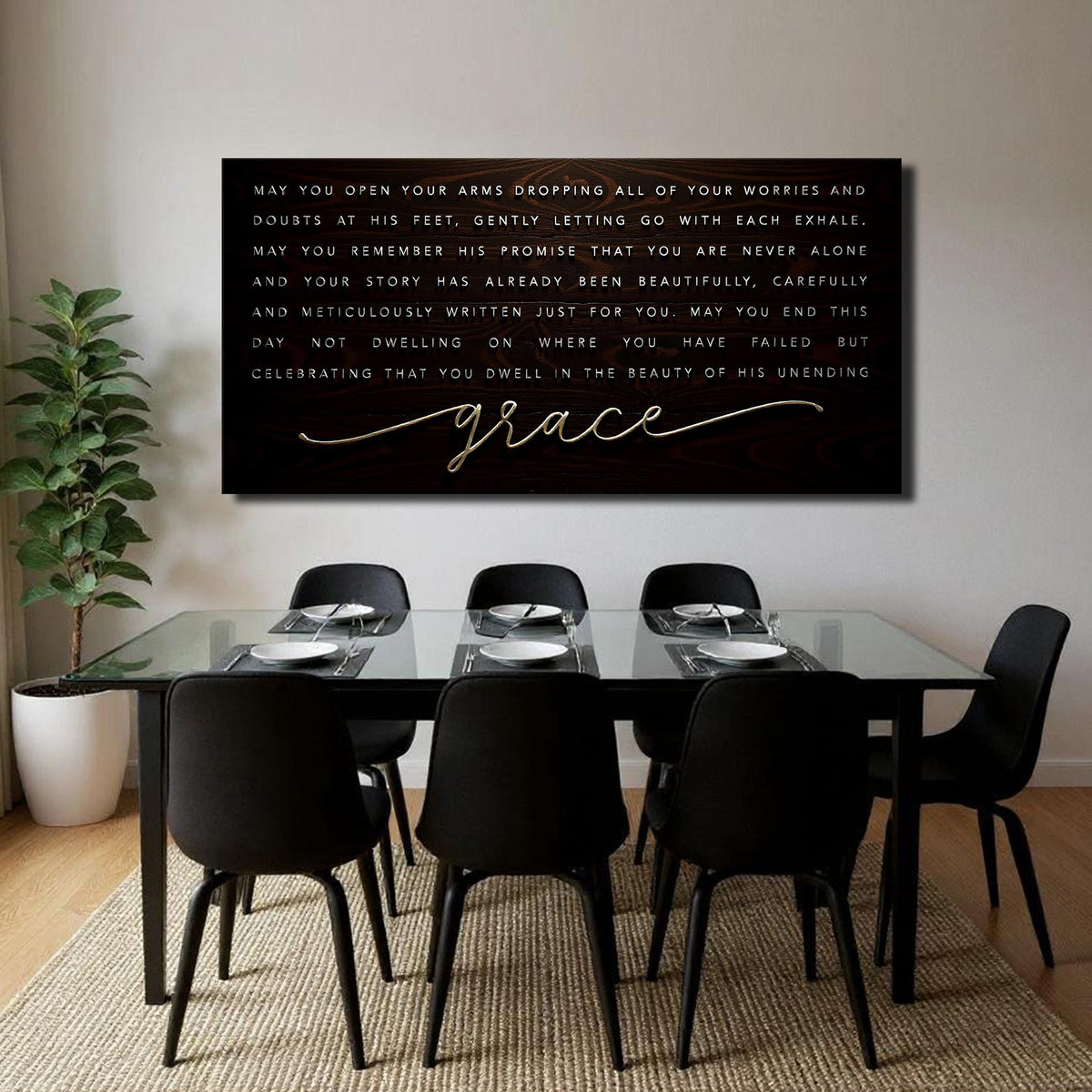 Unending Grace Faith Sign IV canvas with dark woodgrain, white text and gold grace script on Tampa Home & Garden Store