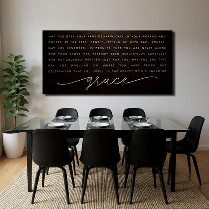 Unending Grace Faith Sign IV canvas with dark woodgrain, white text and gold grace script on Tampa Home & Garden Store