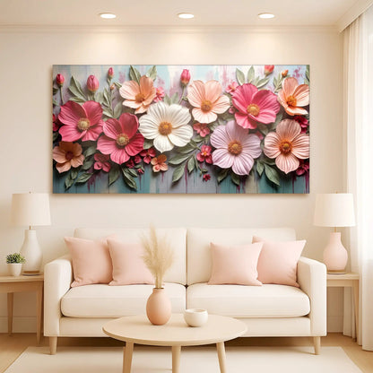 Colorful Floral Realistic Wall Art II canvas by Tailored Canvases; pink, peach and white flowers with green leaves on Tampa Home & Garden Store