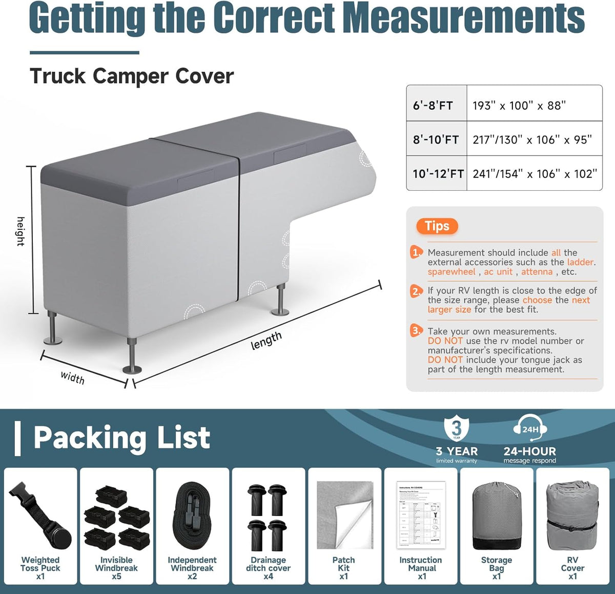 Umbrauto Truck Camper Cover with 7layer anti-tear top and gutter protection, windproof straps on Tampa Home & Garden Store