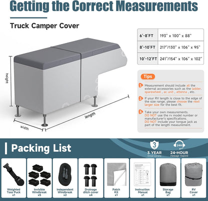 Umbrauto Truck Camper Cover with 7layer anti-tear top and gutter protection, windproof straps on Tampa Home & Garden Store