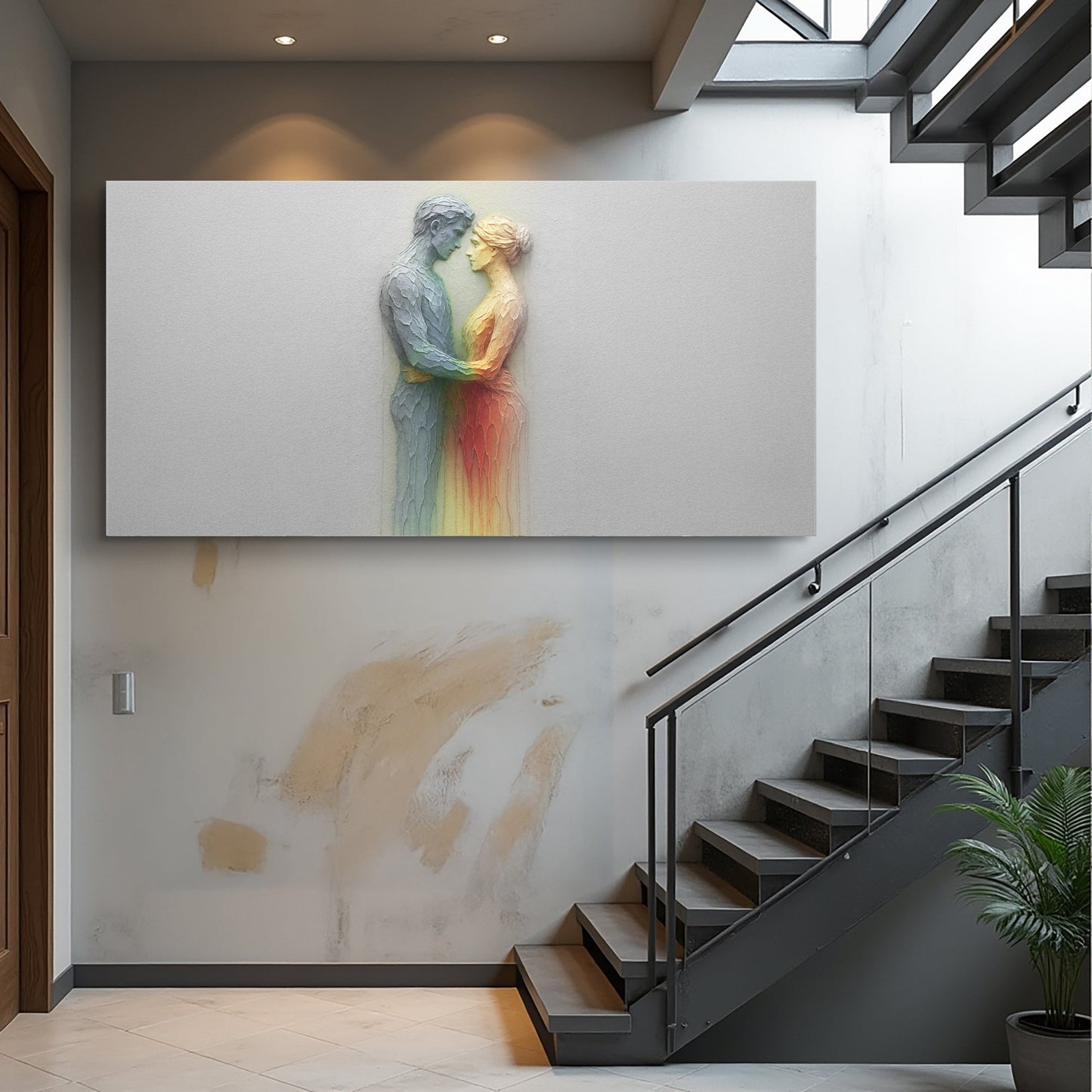 Find Romance Abstract Wall Art canvas by Tailored Canvases, pastel rainbow couple embrace on Tampa Home & Garden Store