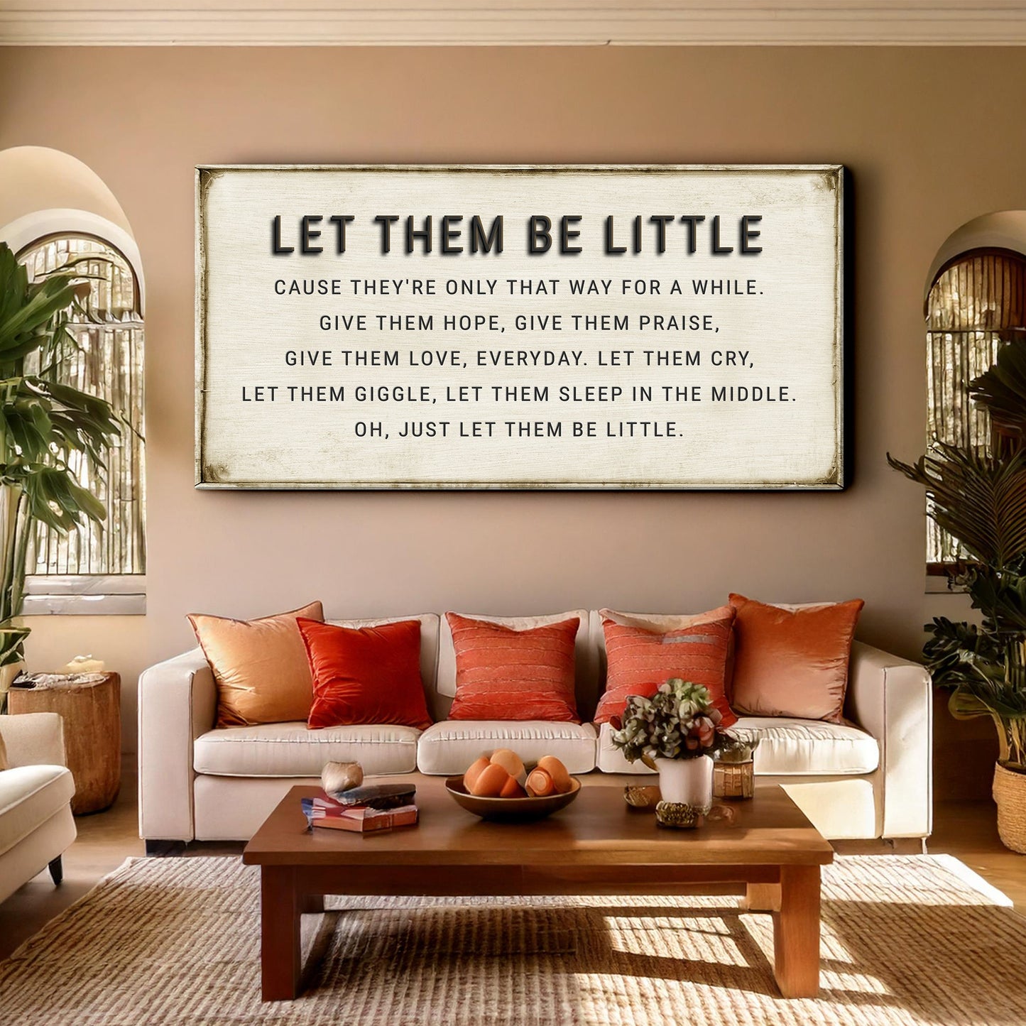 Let Them Be Little Playroom Sign canvas with bold black text Tailored Canvases on Tampa Home & Garden Store