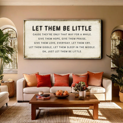 Let Them Be Little Playroom Sign canvas with bold black text Tailored Canvases on Tampa Home & Garden Store