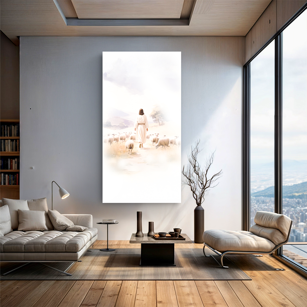 99 Faith Wall Art VII canvas by Tailored Canvases depicting a soft pastel shepherd and sheep on Tampa Home & Garden Store