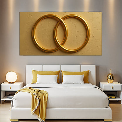 Sacred Union Wall Art canvas with gold interlocking rings on a textured mustard panel on Tampa Home & Garden Store