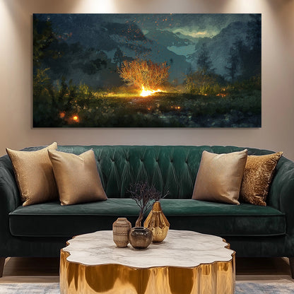 Canvas Holy Ground - Faith Wall Art; dark twilight landscape with a glowing blaze on Tampa Home & Garden Store