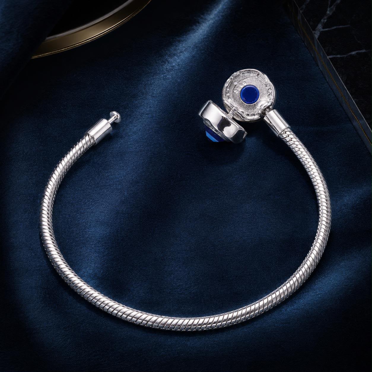925 Sterling Silver Bracelet with CZ and blue resin accents, size 17.0, by Bids.com on Tampa Home & Garden Store