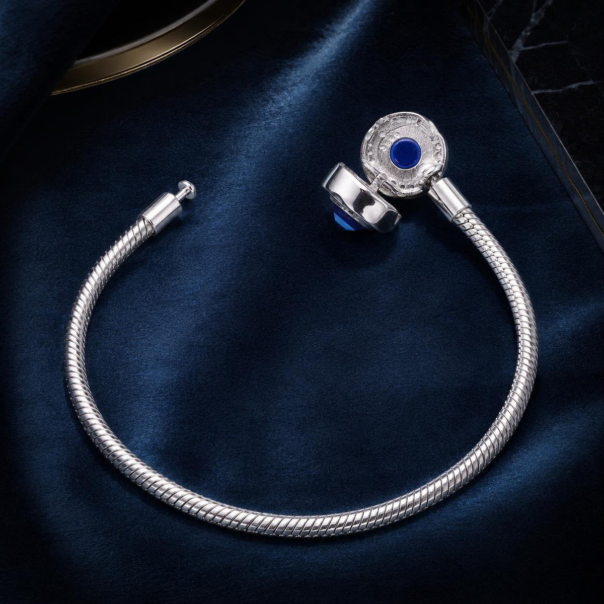925 Sterling Silver Bracelet with CZ and blue resin accents, size 17.0, by Bids.com on Tampa Home & Garden Store
