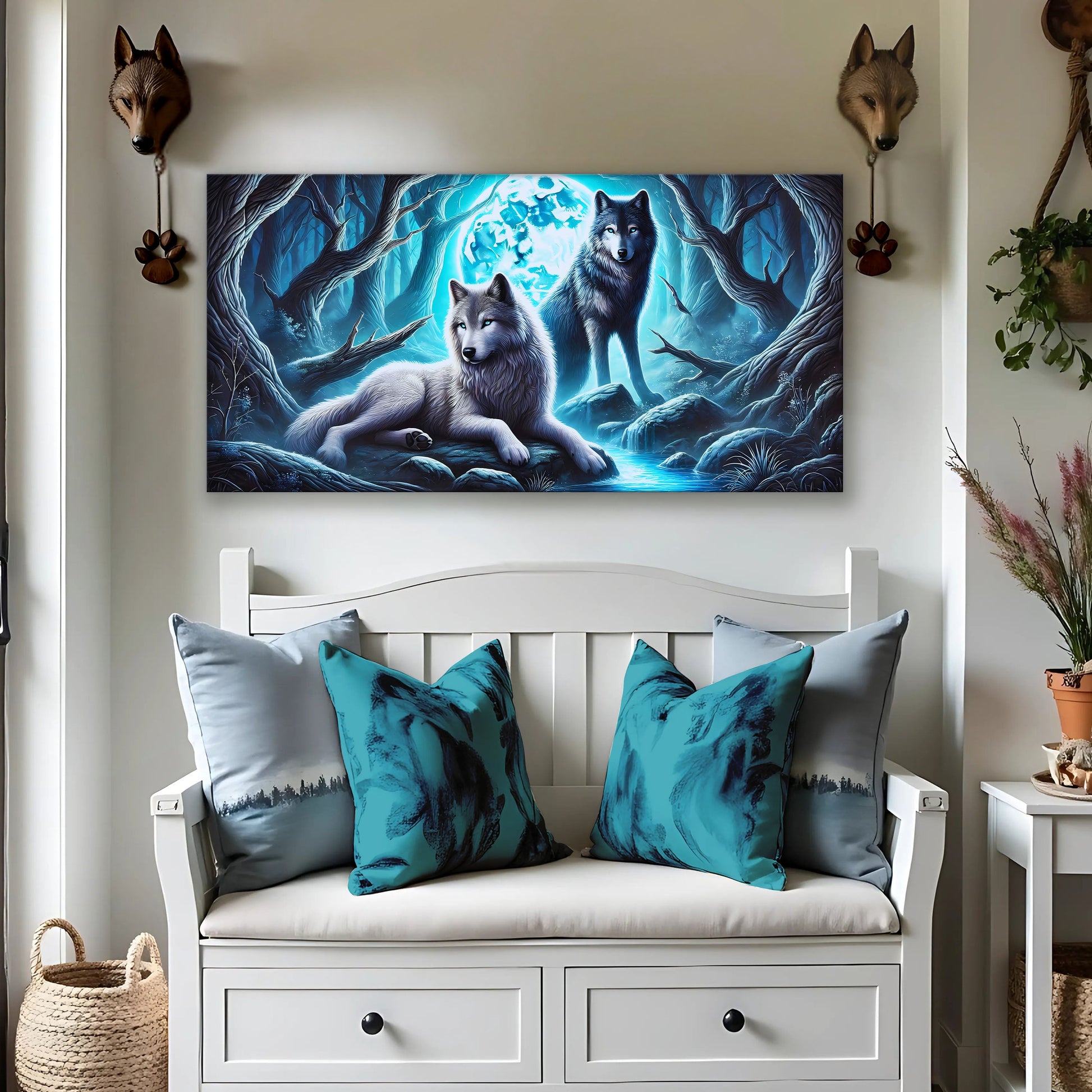 3D Wolves Wall Art canvas Tailored Canvases blue mystical forest scene with wolves on Tampa Home & Garden Store