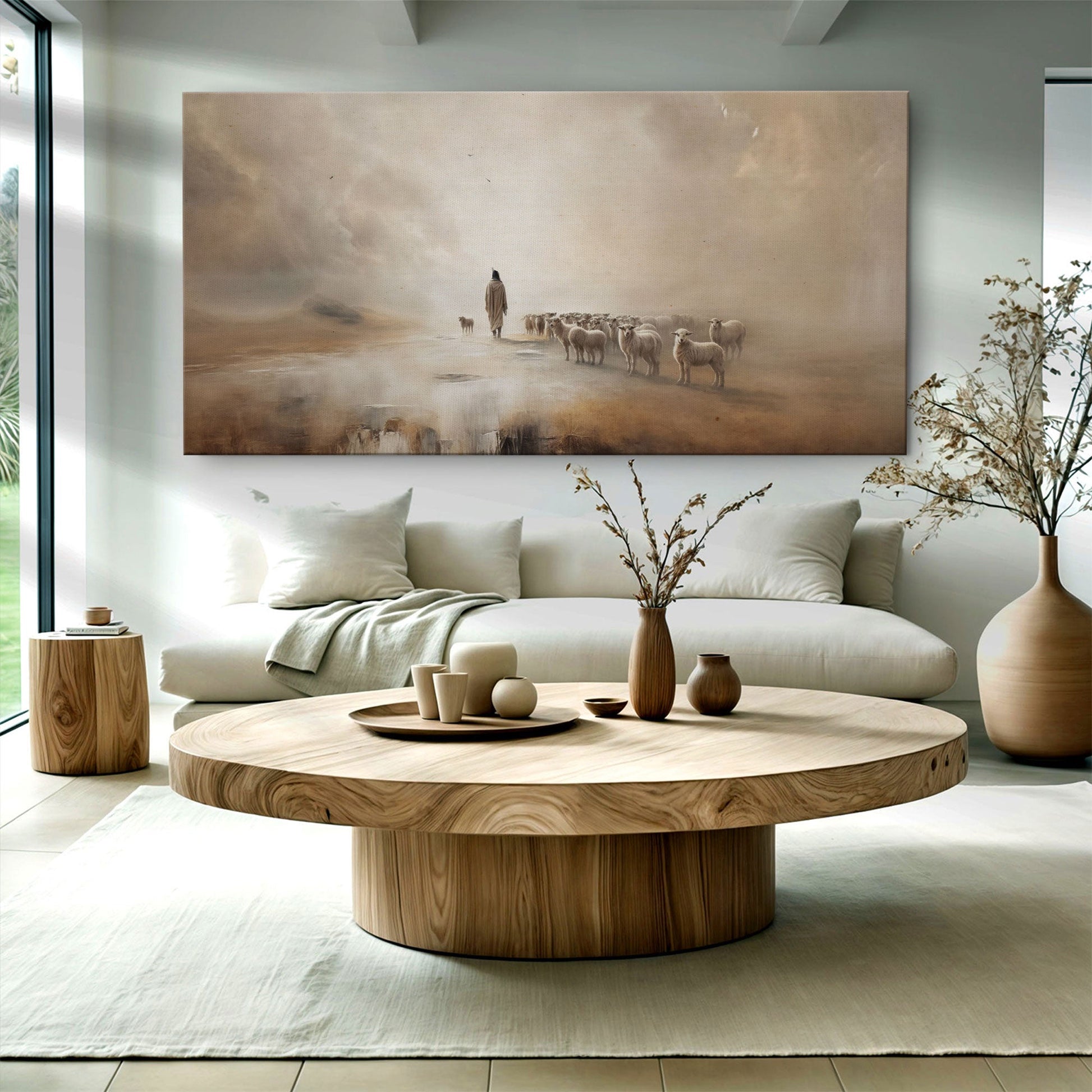 99 Faith Wall Art XIII canvas by Tailored Canvases; beige desert shepherd and flock on Tampa Home & Garden Store