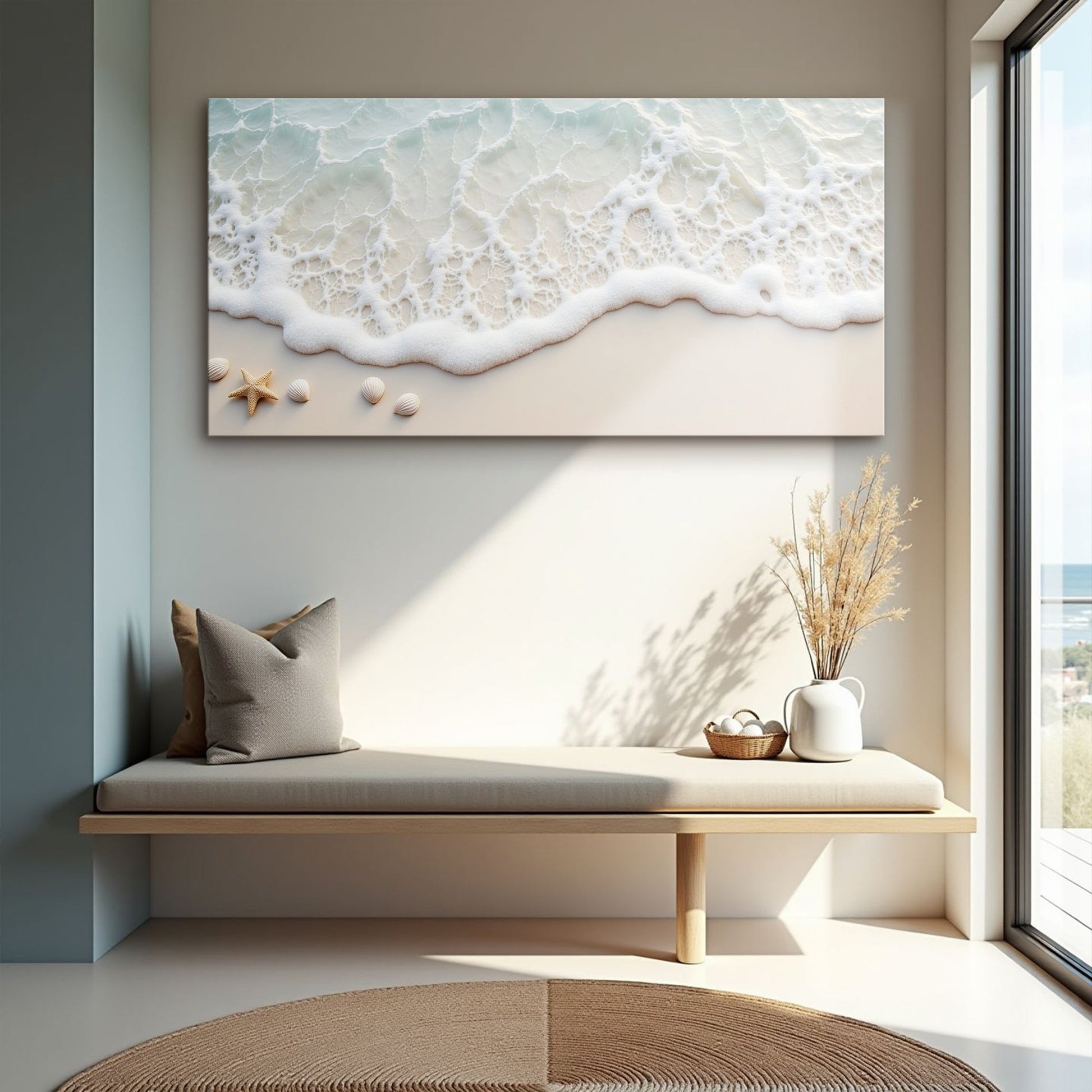 Serene Ocean Wave Wall Art X canvas Tailored Canvases, pale blue water and foamy shoreline on Tampa Home & Garden Store