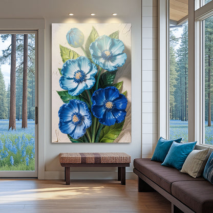 Blue Blossom Bouquet Wall Art canvas by Tailored Canvases; blue flowers with green leaves on Tampa Home & Garden Store