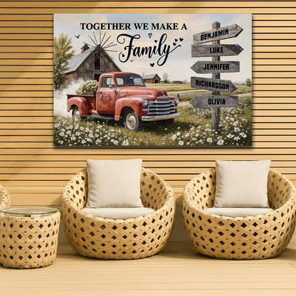Personalized Family Farmhouse Old Truck Wall Art canvas, red truck scene Tailored Canvases on Tampa Home & Garden Store
