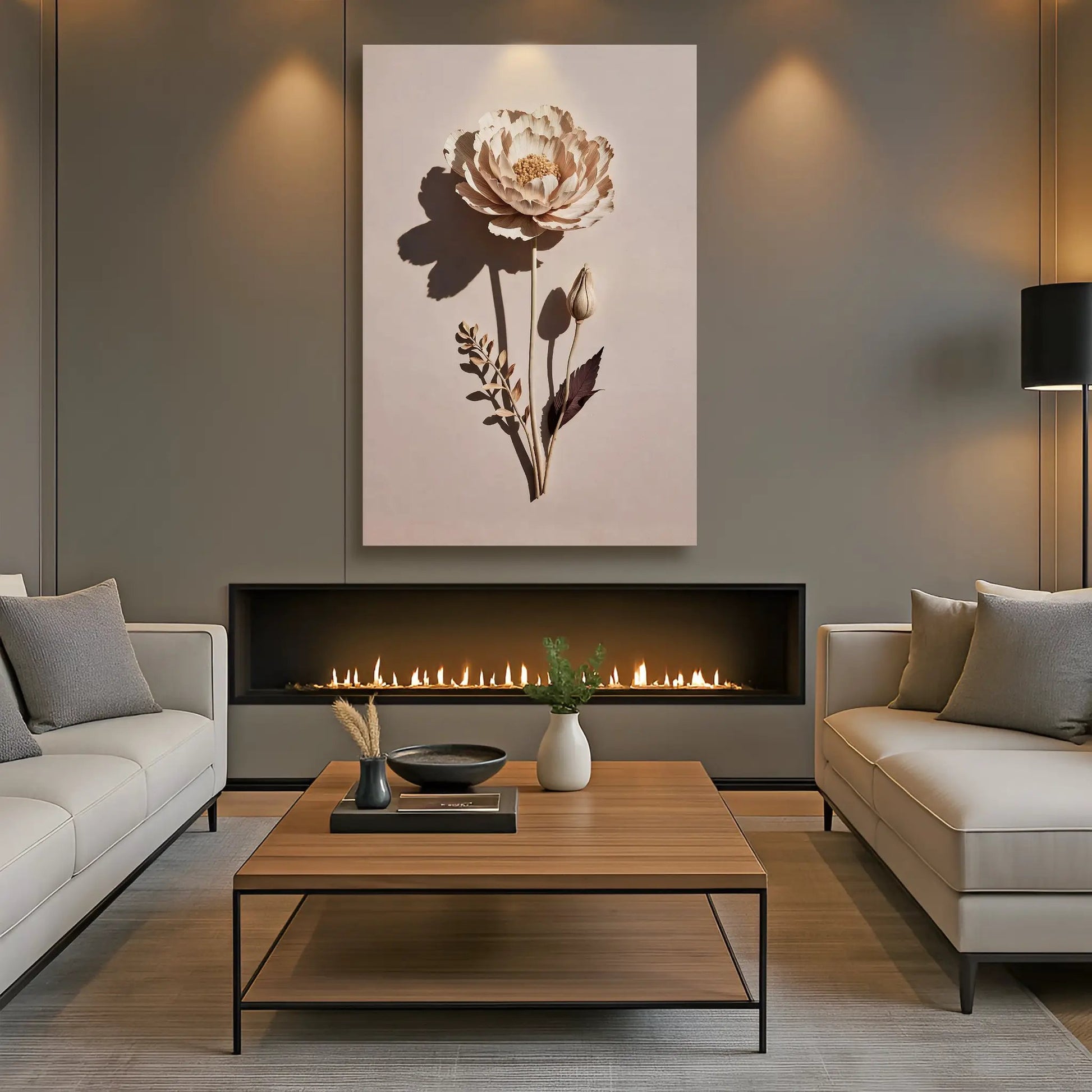 Canvas wall art Minimalist Lone Flower by Tailored Canvases Canvas in beige on Tampa Home & Garden Store