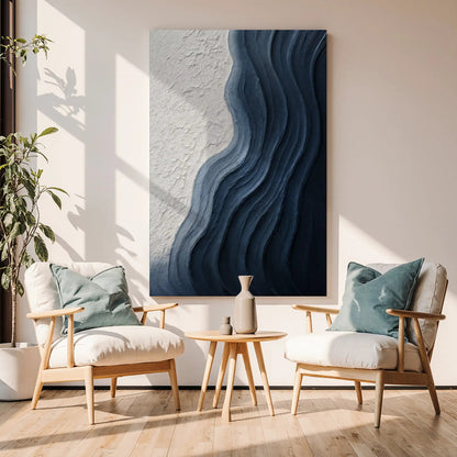Abstract Minimalist Wave Impasto Wall Art canvas by Tailored Canvases in gray and navy blue on Tampa Home & Garden Store