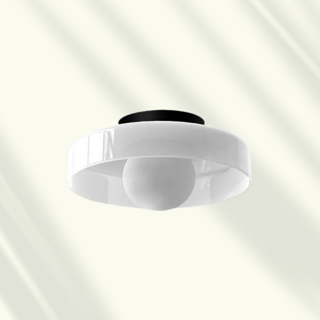Modern LED ceiling light by Moktan Sabai featuring a white circular ring and central globe on Tampa Home & Garden Store