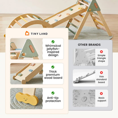 Tiny Land 7-in-1 Morandi Pikler Triangle Set wooden climbing toy with pastel rungs on Tampa Home & Garden Store