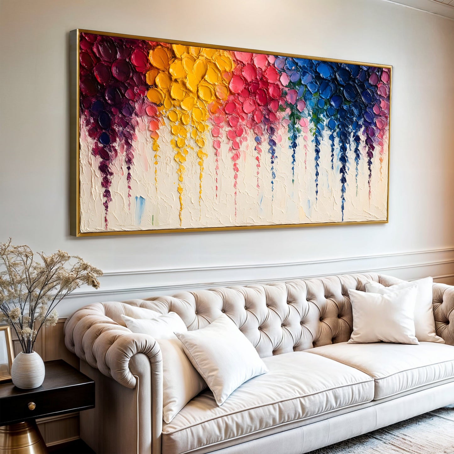 Rainbow Cascade Wall Art canvas by Tailored Canvases with thick impasto rainbow textures on Tampa Home & Garden Store