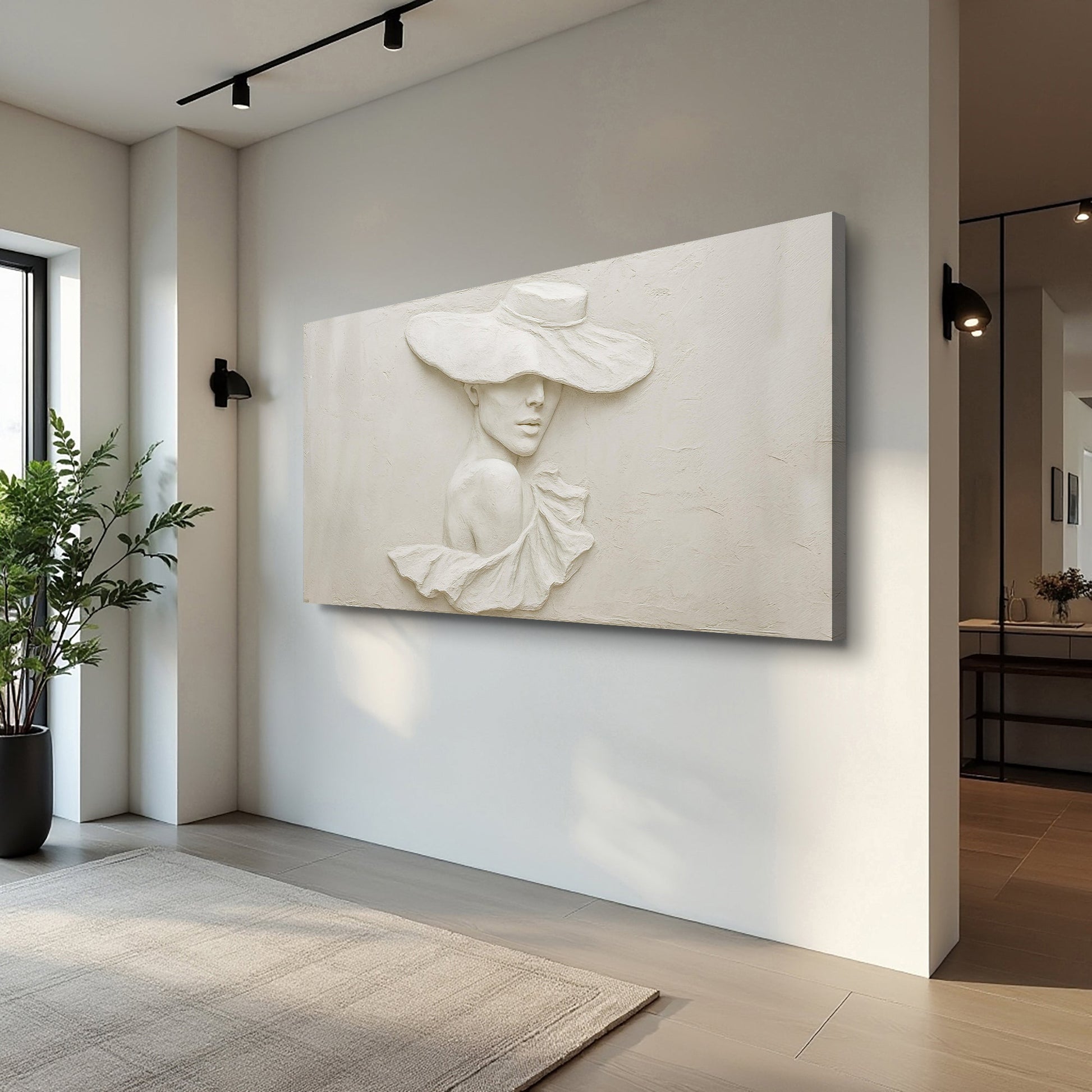3D Minimalist Female Portrait Canvas white relief hat Tailored Canvases Crafting Canvas on Tampa Home & Garden Store