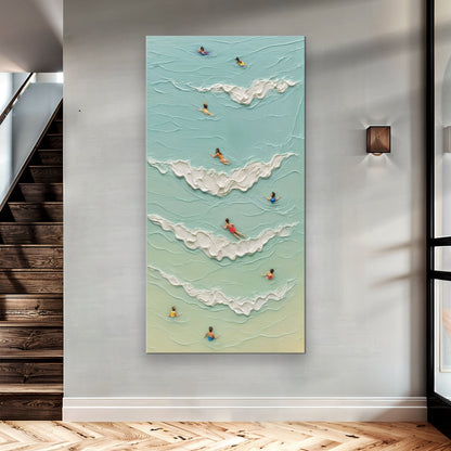Beach Days Wall Art XIX canvas Tailored Canvases; teal ocean with surfers and white waves on Tampa Home & Garden Store