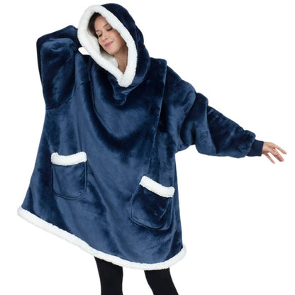 Oversized hoodie blanket with sleeves navy fleece by Stevvex with hood and pockets on Tampa Home & Garden Store