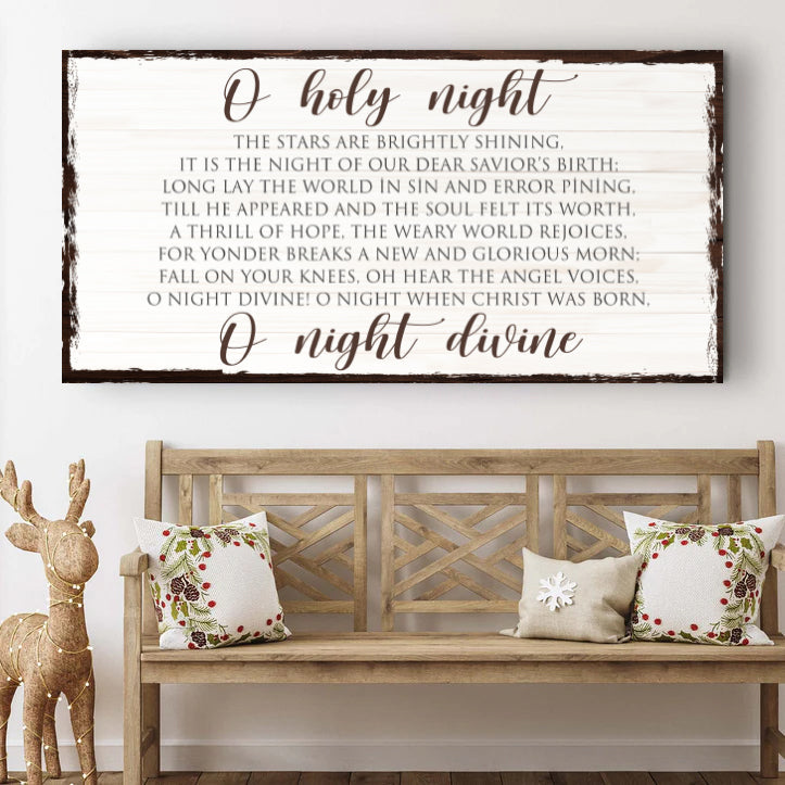 O Holy Night Christmas Sign II canvas by Tailored Canvases with distressed white panel on Tampa Home & Garden Store