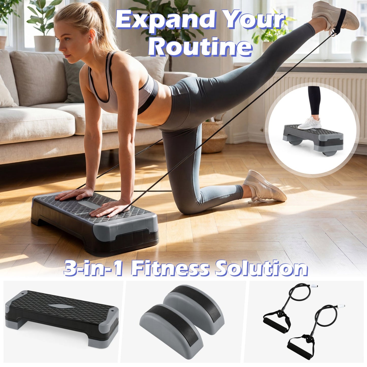 3-in-1 Aerobic Step Platform with Risers