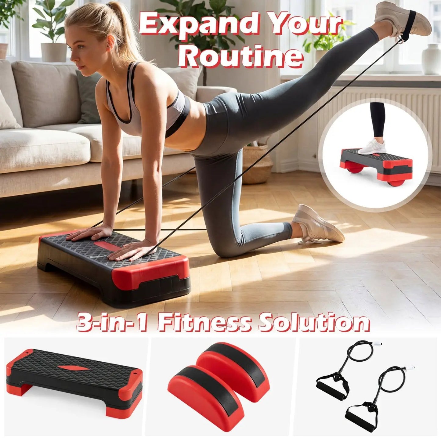 3-in-1 Aerobic Step Platform with Risers