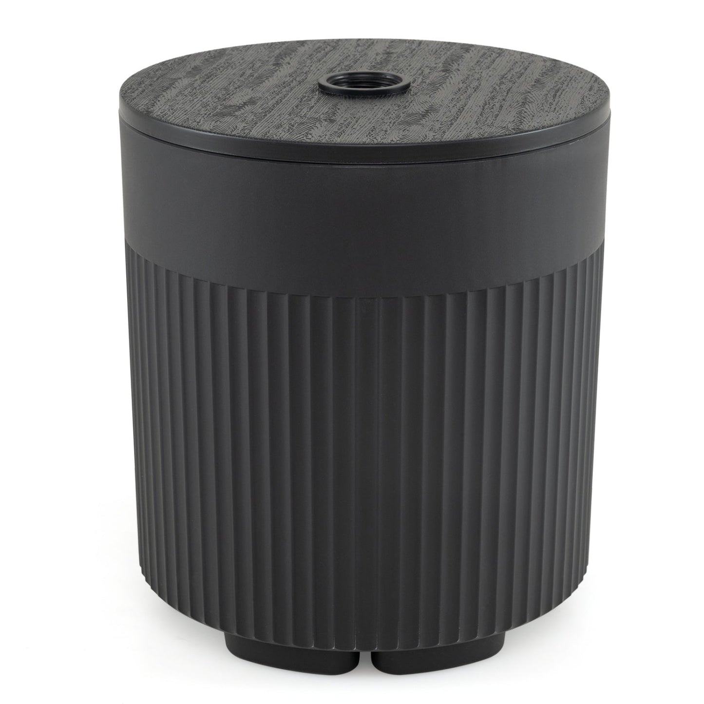 3-in-1 Outdoor Umbrella Base black ribbed cylinder with wood-grain lid and 2-inch pole hole on Tampa Home & Garden Store