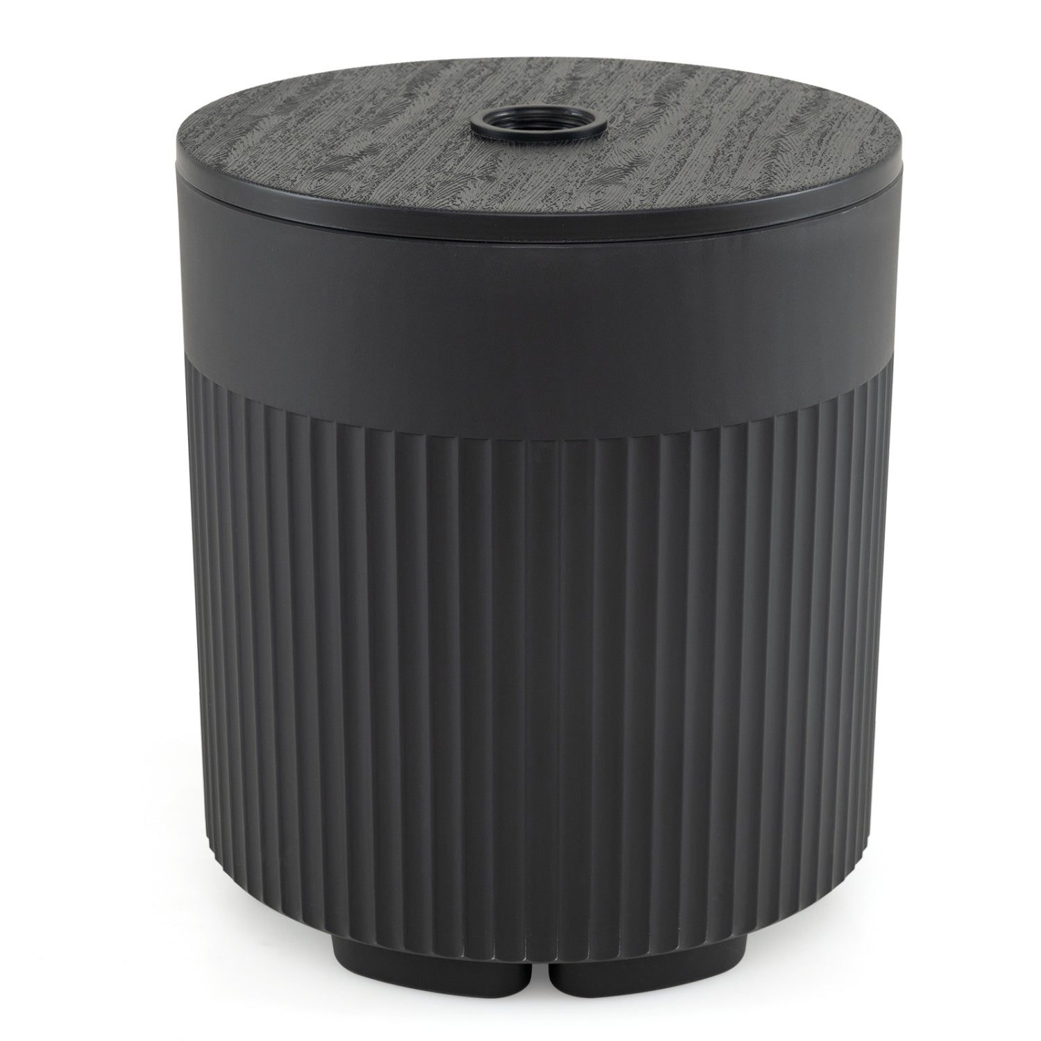 3-in-1 Outdoor Umbrella Base black ribbed cylinder with wood-grain lid and 2-inch pole hole on Tampa Home & Garden Store