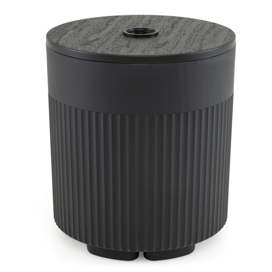 3-in-1 Outdoor Umbrella Base black ribbed cylinder with wood-grain lid and 2-inch pole hole on Tampa Home & Garden Store