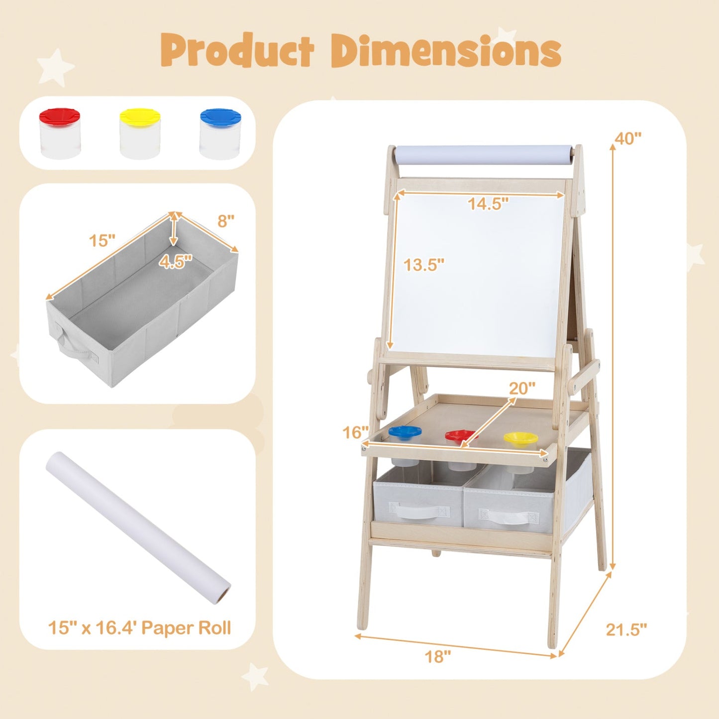 3-in-1 Kids Art Easel, wooden with magnetic whiteboard and chalkboard, DirectDeals on Tampa Home & Garden Store