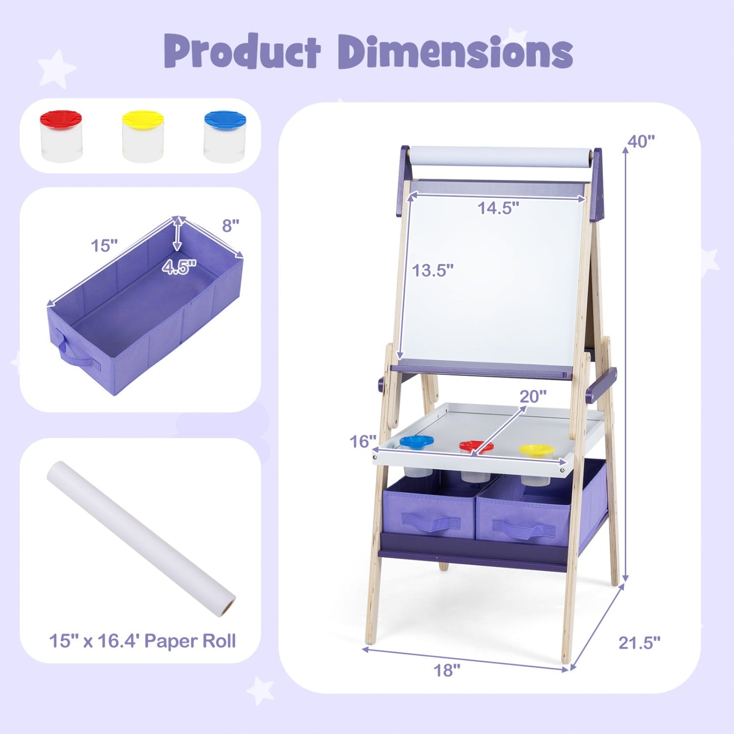 3-in-1 Kids Art Easel DirectDeals magnetic whiteboard and chalkboard with purple frame on Tampa Home & Garden Store