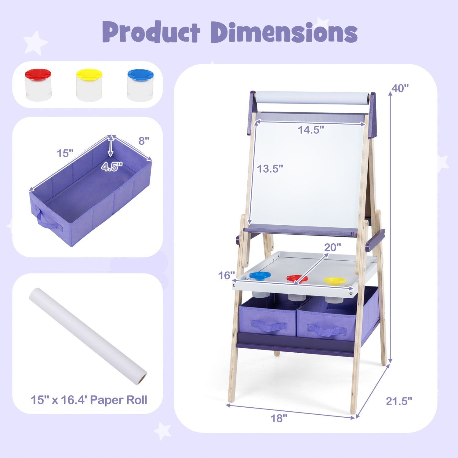 3-in-1 Kids Art Easel DirectDeals magnetic whiteboard and chalkboard with purple frame on Tampa Home & Garden Store