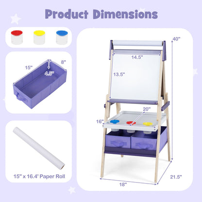 3-in-1 Kids Art Easel DirectDeals magnetic whiteboard and chalkboard with purple frame on Tampa Home & Garden Store