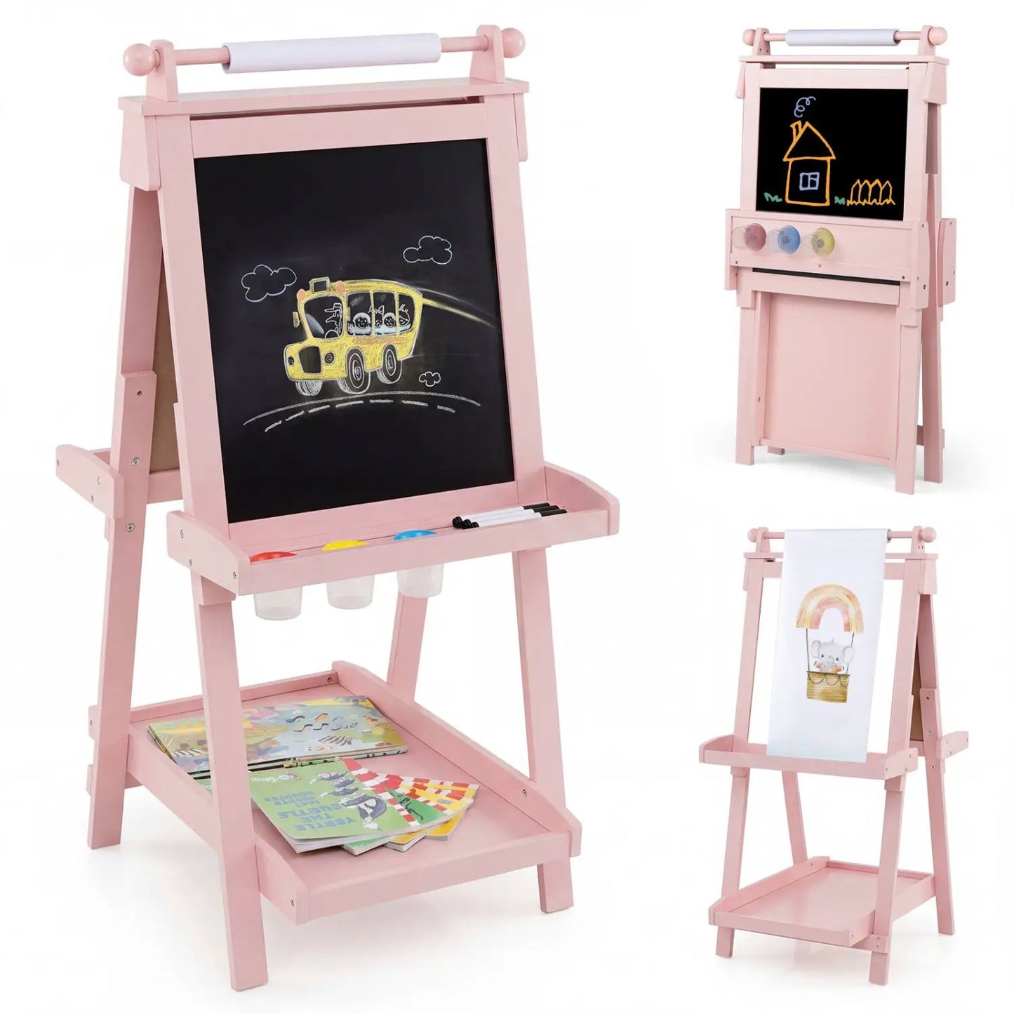 Double-Sided Kids Art Easel with Chalkboard