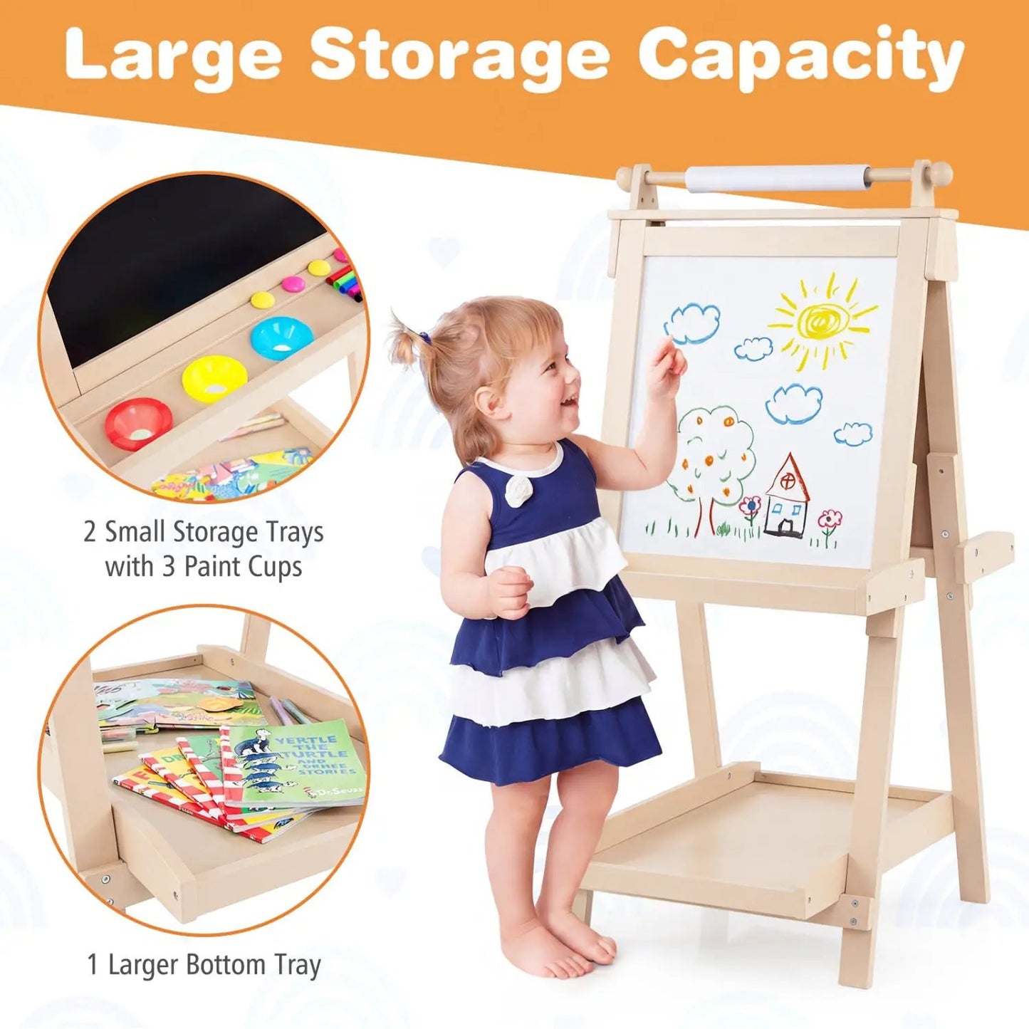 Double-Sided Kids Art Easel with Chalkboard