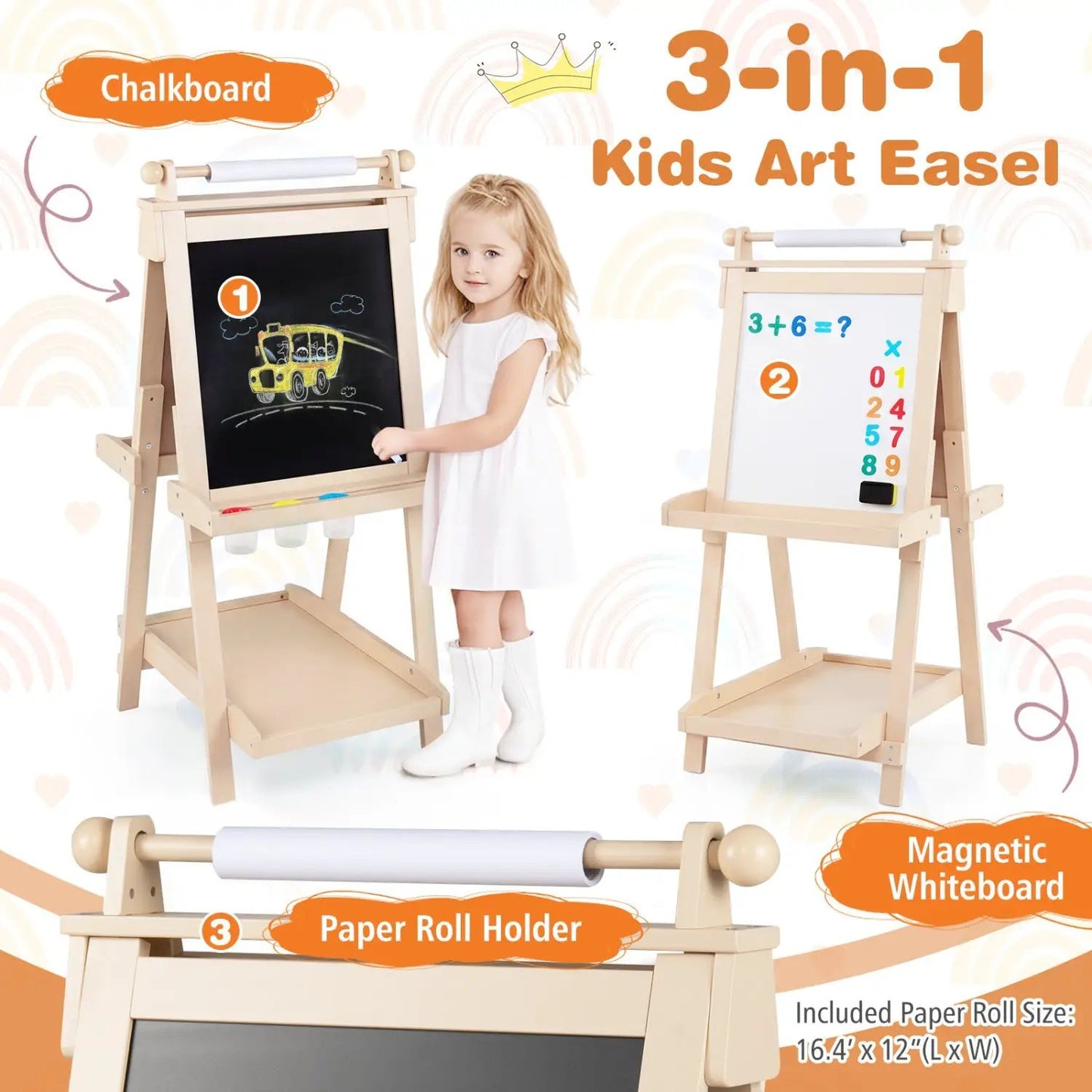 Double-Sided Kids Art Easel with Chalkboard