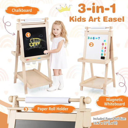 Double-Sided Kids Art Easel with Chalkboard