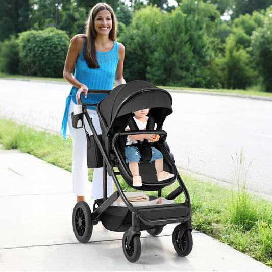 3-in-1 Folding Convertible Newborn Stroller with Detachable Bassinet - Tampa Home & Garden Store
