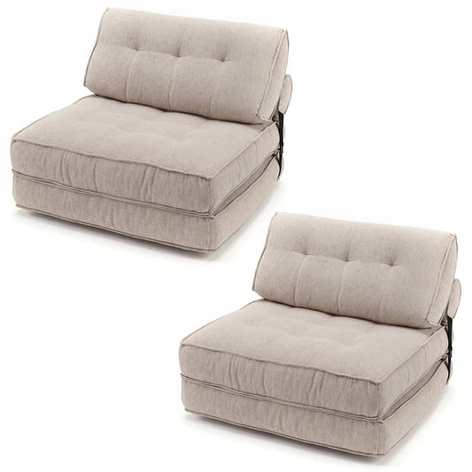 Sofa bed set beige fabric 3-in-1 with bolster, DirectDeals set of 2 on Tampa Home & Garden Store