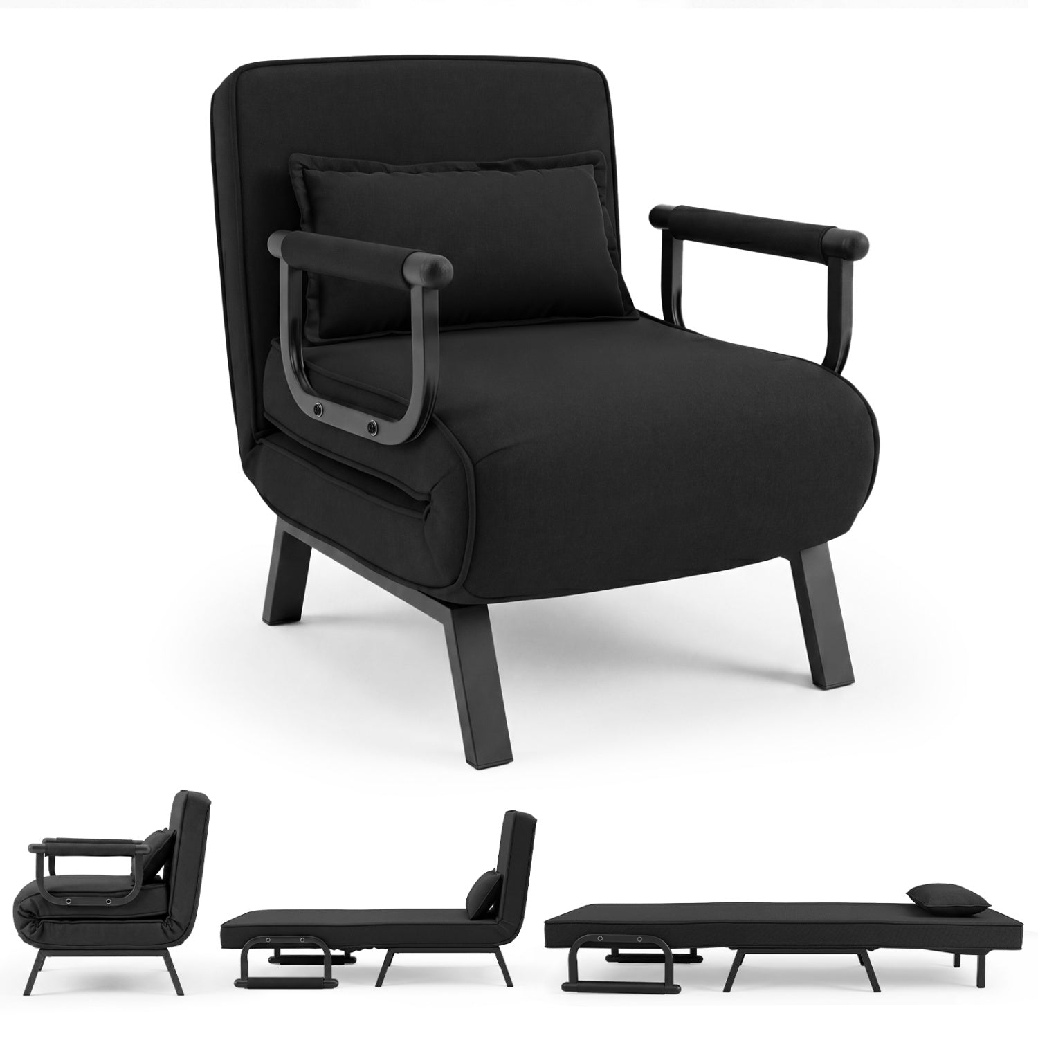 3-in-1 Folding Sofa Bed DirectDeals black fabric with adjustable backrest and cushioned armrests on Tampa Home & Garden Store