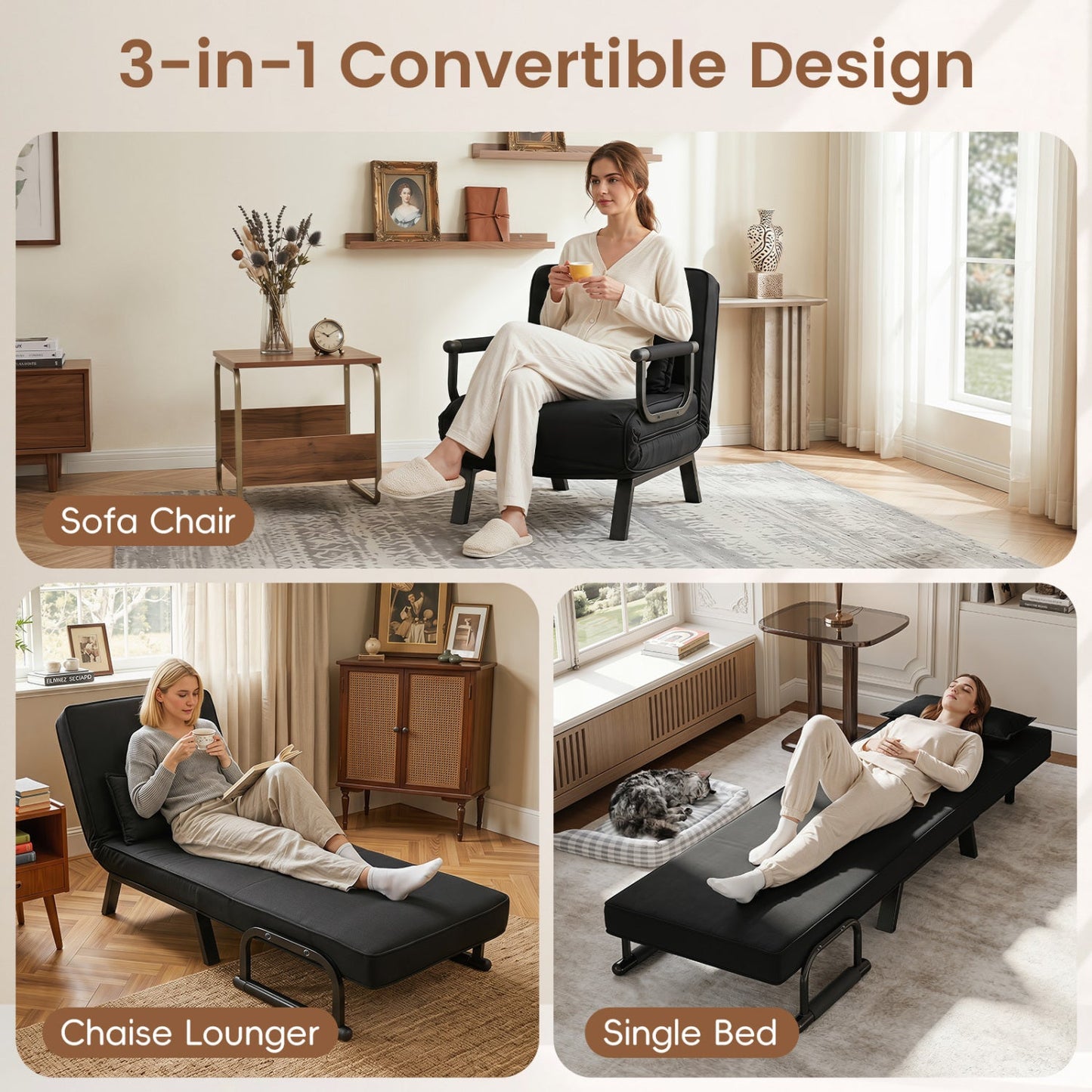 3-in-1 Folding Sofa Bed by DirectDeals with Adjustable Backrest, sofa chair and chaise lounger on Tampa Home & Garden Store