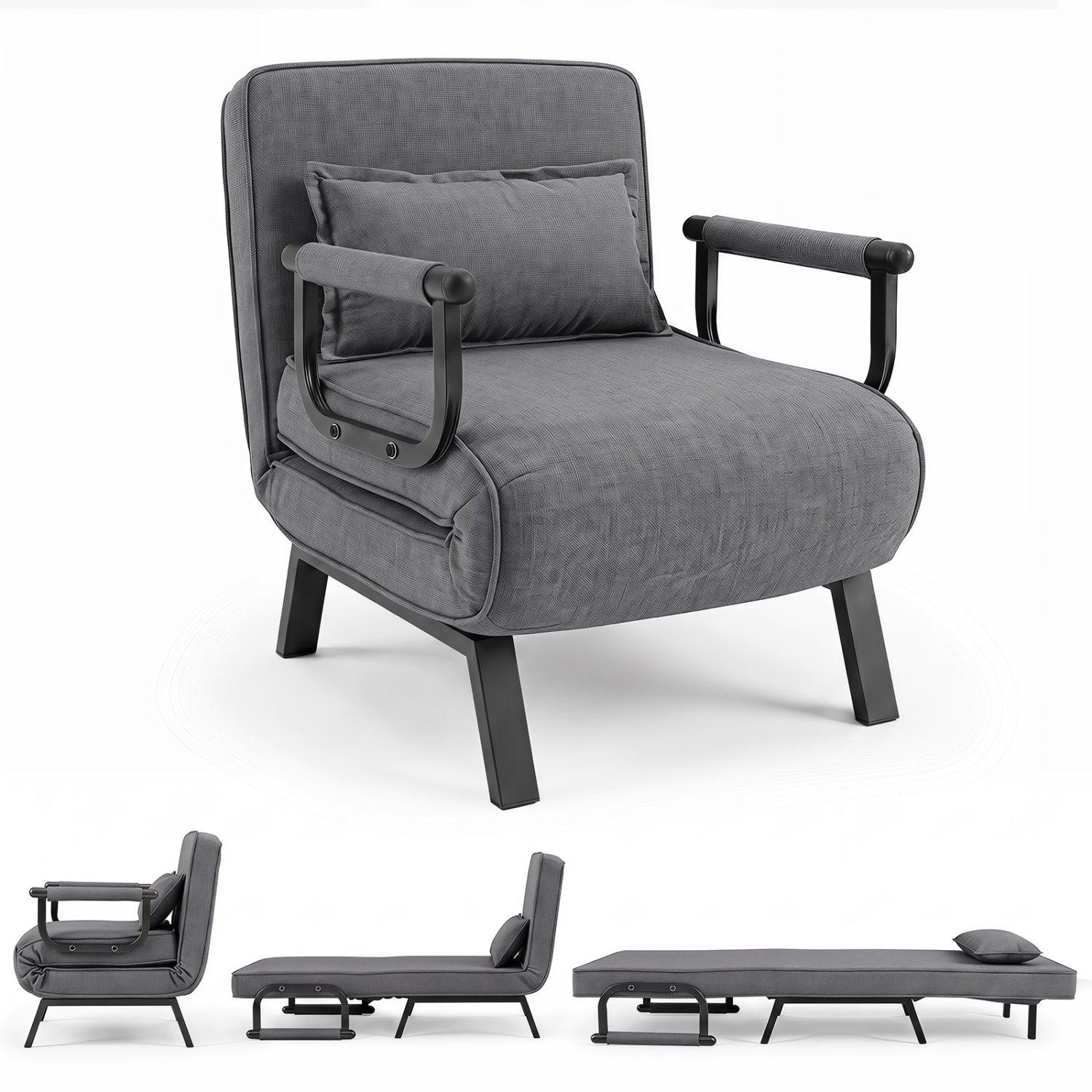 Sofa Bed DirectDeals 3-in-1 in grey fabric with adjustable backrest chair chaise bed modes on Tampa Home & Garden Store