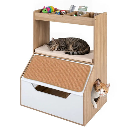 Hidden Cat Litter Box Cabinet with Scratching Pad