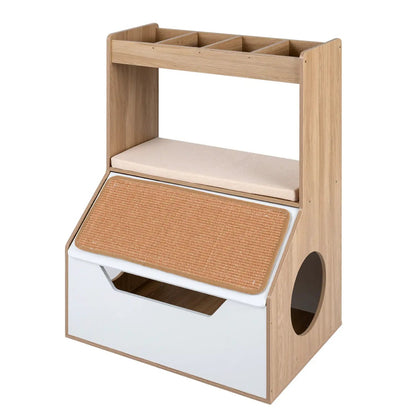 Hidden Cat Litter Box Cabinet with Scratching Pad