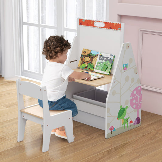3 in 1 Kids Easel and Play Station Convertible with Chair and Storage Bins - Tampa Home & Garden Store